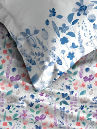 MYTRIDENT White & Blue 2 Pieces Floral Pure Cotton Rectangle Pillow Covers