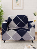 Story@home Navy Blue & Grey Printed 1 Seater Stretchable Sofa Cover With Arms