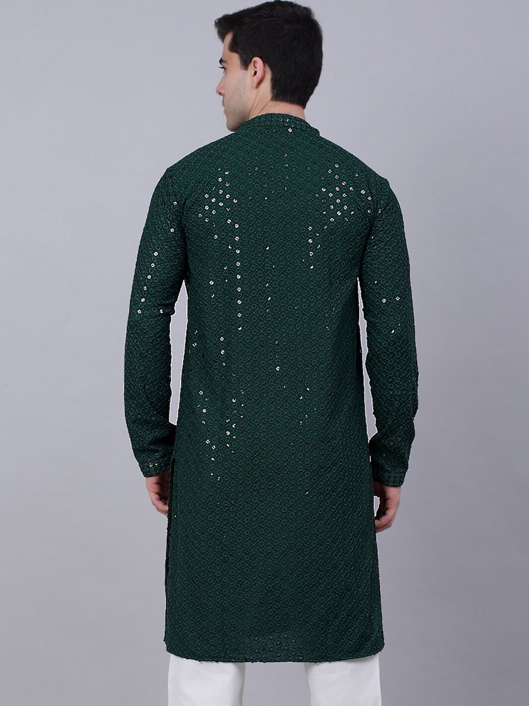 Jompers Men Ethnic Motifs Embroidered Mirror Work Cotton Kurta