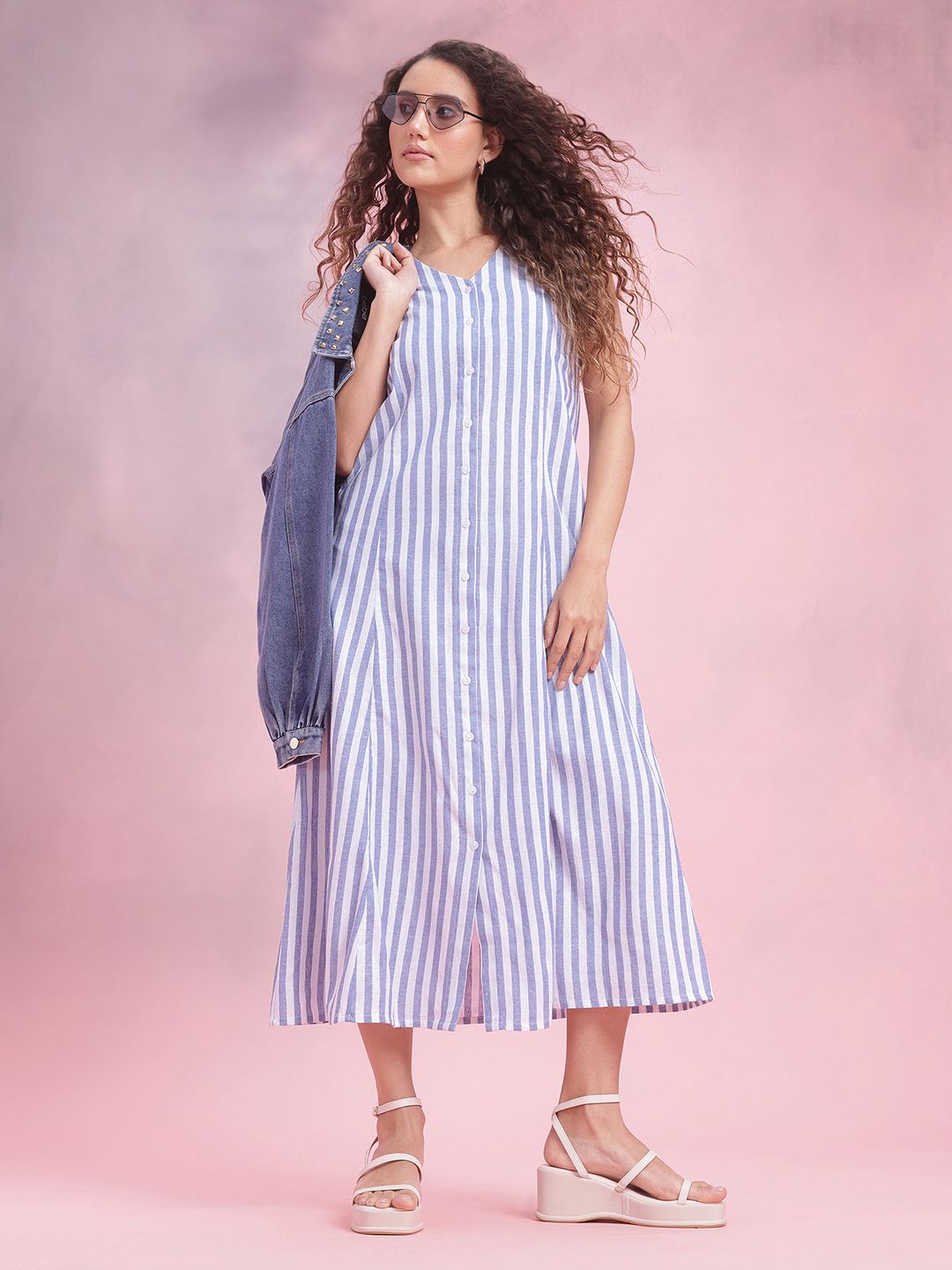 DressBerry Striped A-Line Midi Dress