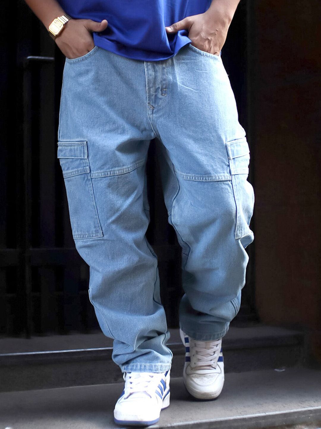 Powerlook Men Boyfriend Fit Mid-Rise Cargo Jeans