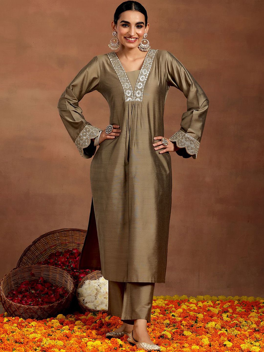 Gerua By Libas Women Floral Embroidered Regular Kurta with Trousers
