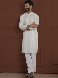 SOJANYA LUXE Motif Etnik Bersulam Kolar Mandarin Kurta Sutera Lurus Kapas & Piyama