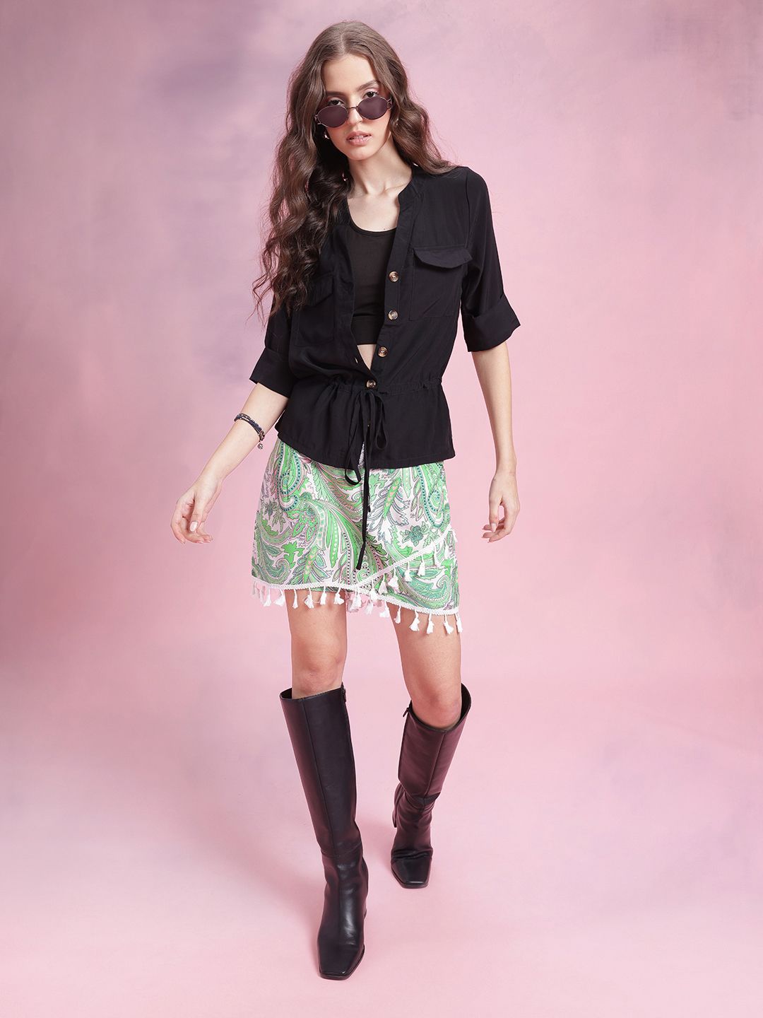 DressBerry Paisley Print Skorts with Tassels