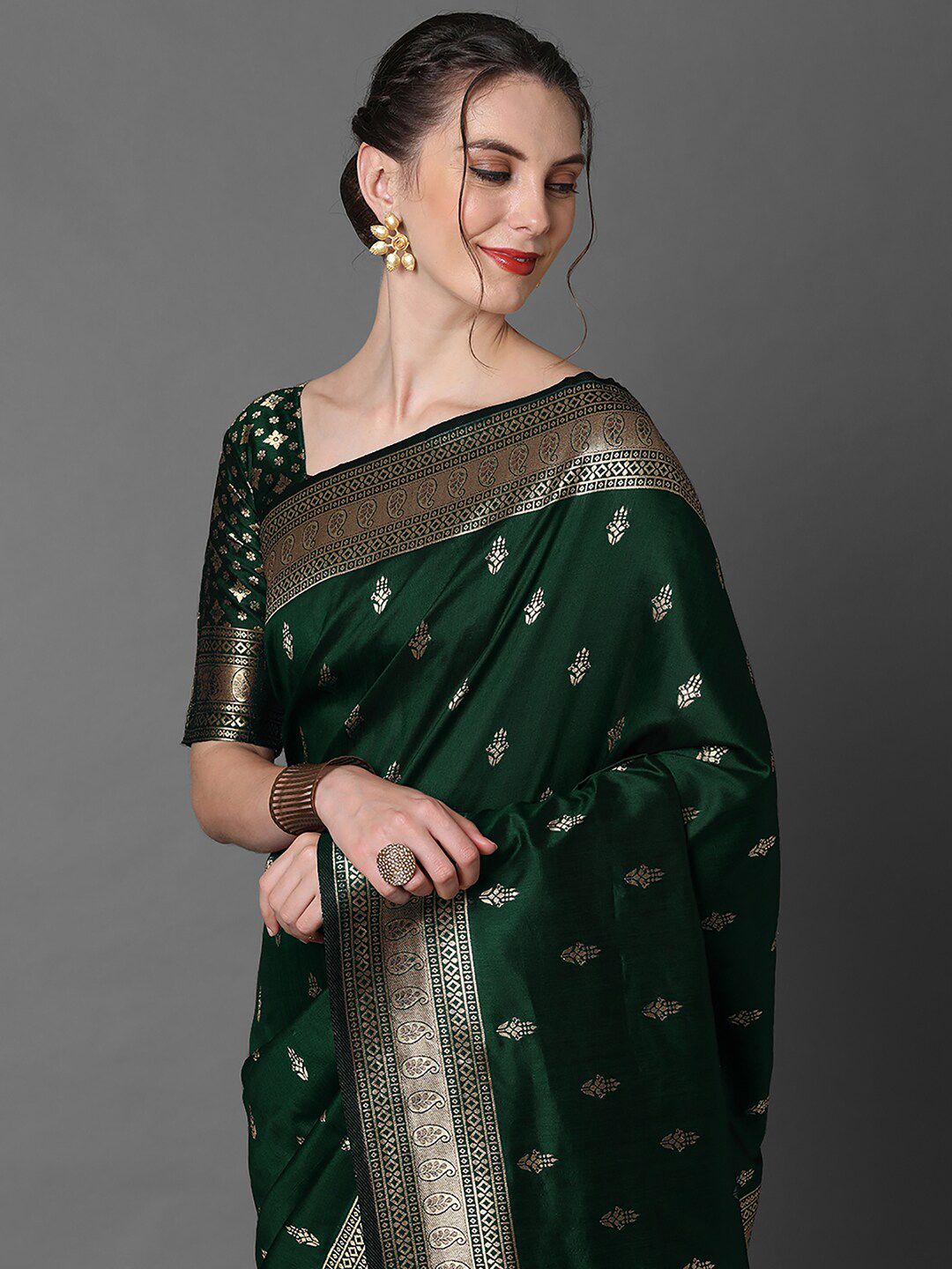 Mitera Ethnic Motifs Woven Design Zari Silk Blend Banarasi Saree