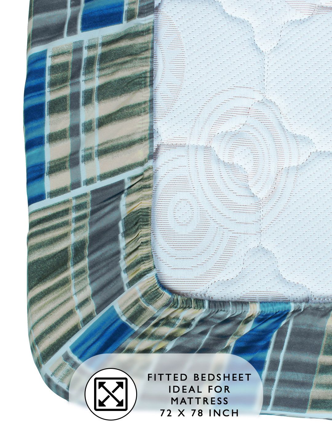 Story@home Arena Grey & Blue Printed 180 TC Fitted King Bedsheet & 2 Pillow Covers