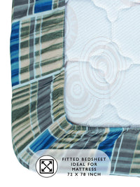 Story@home Arena Grey & Blue Printed 180 TC Fitted King Bedsheet & 2 Pillow Covers