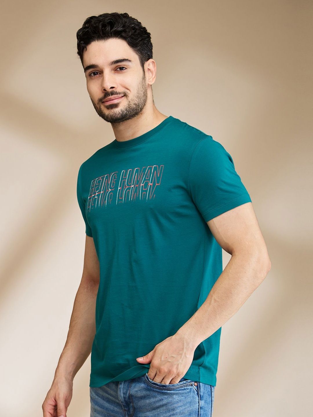 Being Human Men Typography Printed Applique T-shirt