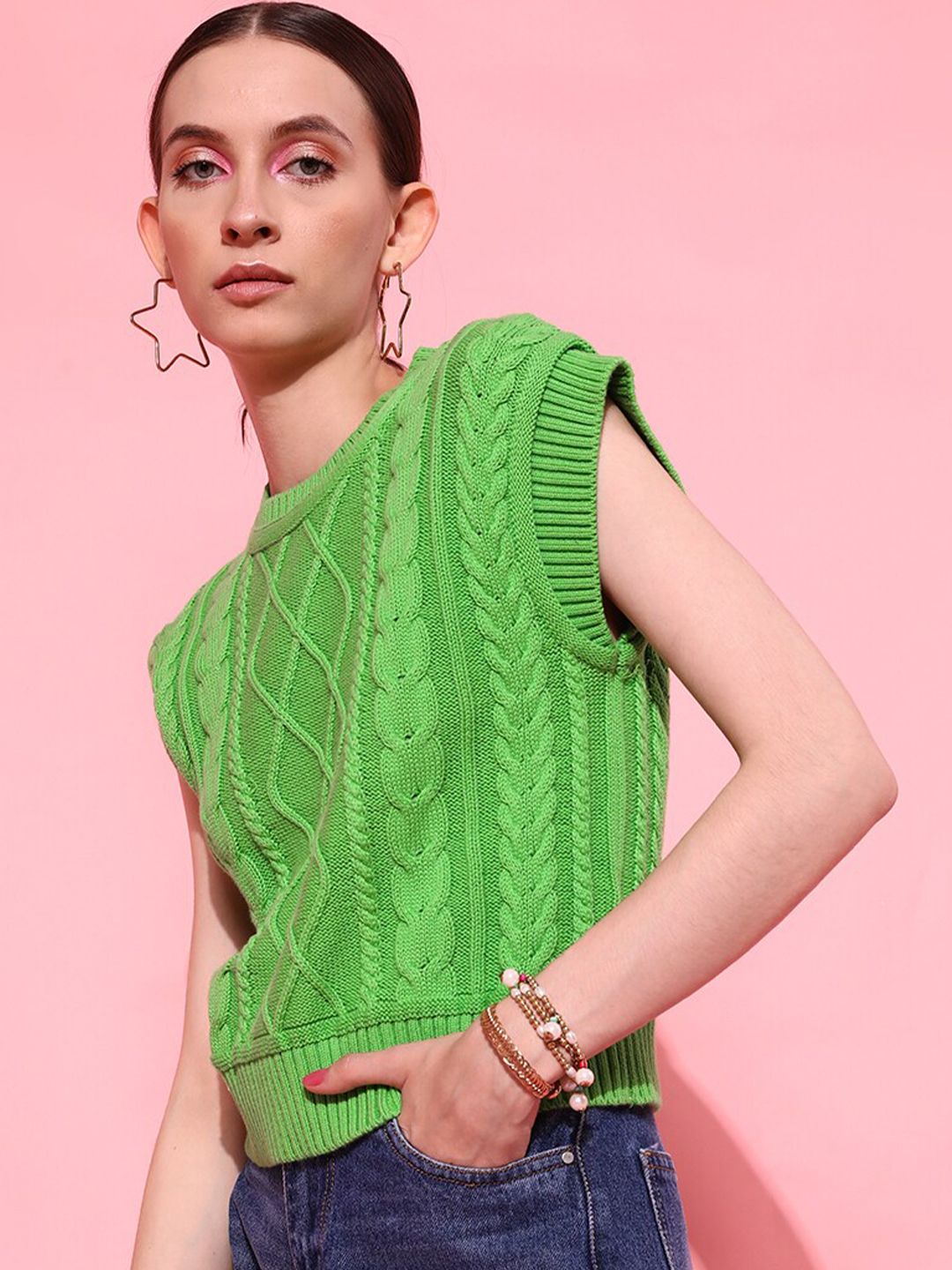 STREET 9 Women Gorgeous Green Geometric Sweater