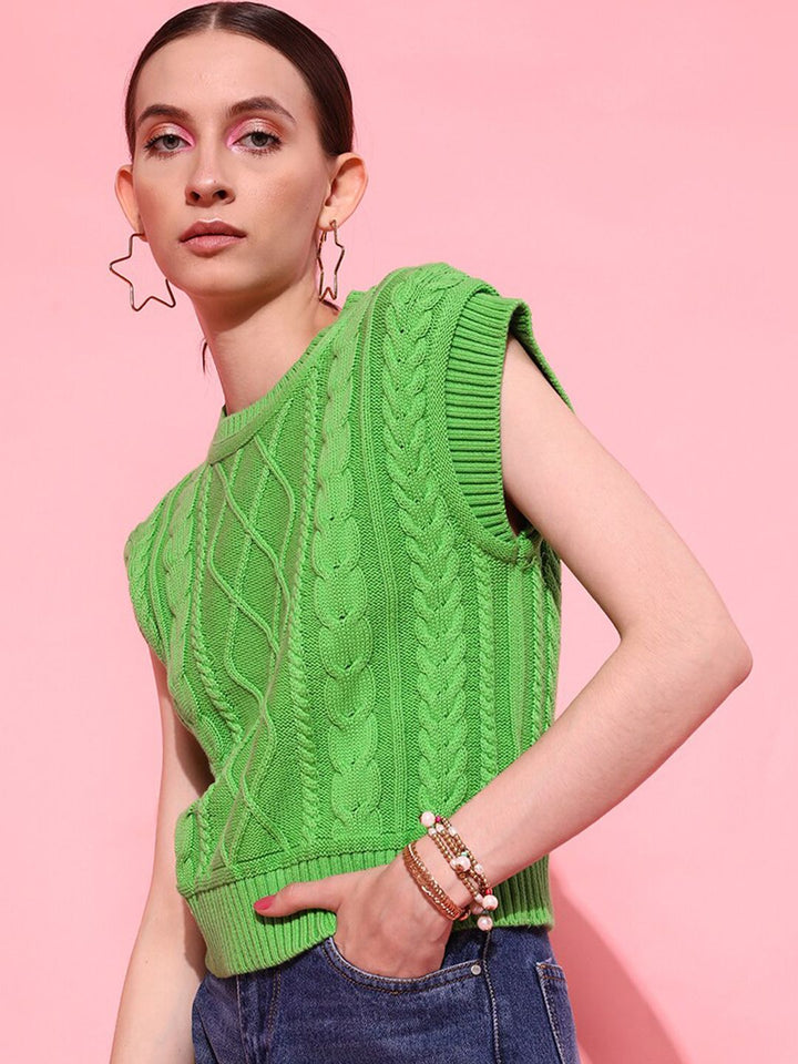 STREET 9 Women Gorgeous Green Geometric Sweater