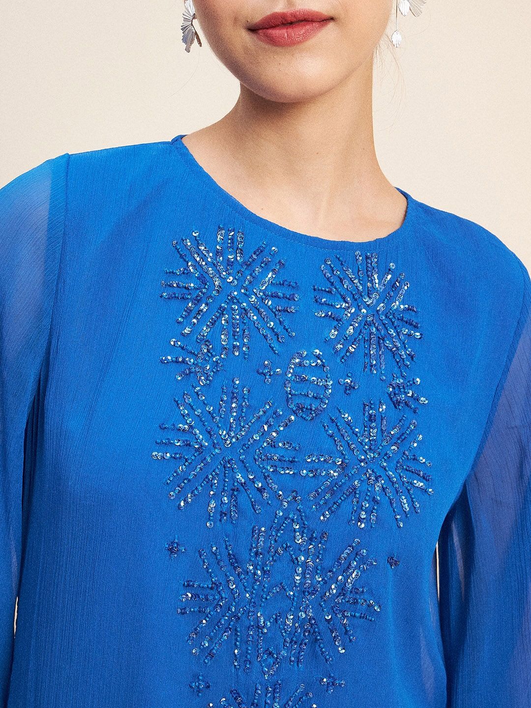 Antheaa Blue Embellished Tunic With Palazzos Co-Ords
