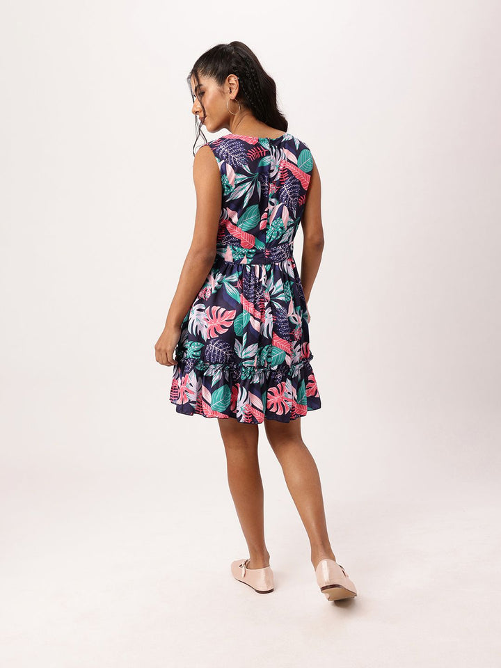 DressBerry Embrace The Holiday Tropics Printed A-Line Gathers Mini Dress