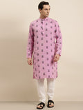 Sojanya Men Pink & Black Geometric Ikkat Cotton Kurta