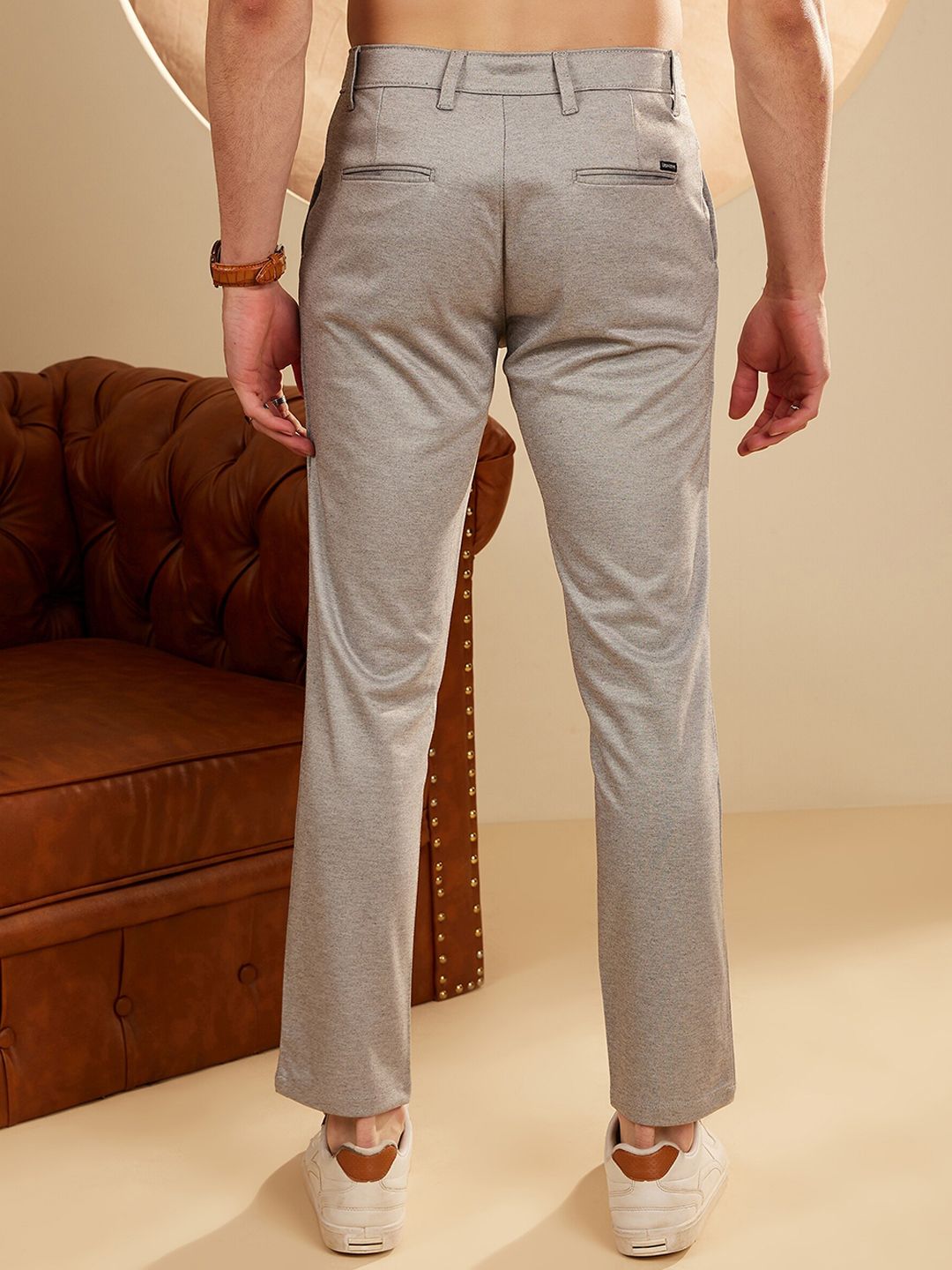 DENNISON Men Textured Smart Tapered Fit Easy Wash 4-Way Lycra Chinos