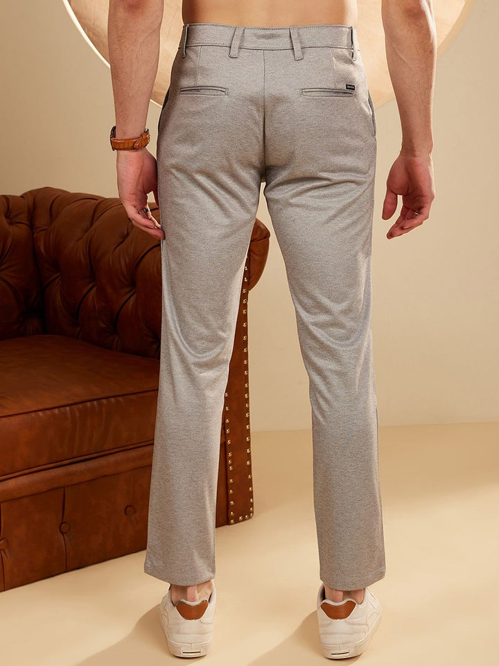 DENNISON Men Textured Smart Tapered Fit Easy Wash 4-Way Lycra Chinos