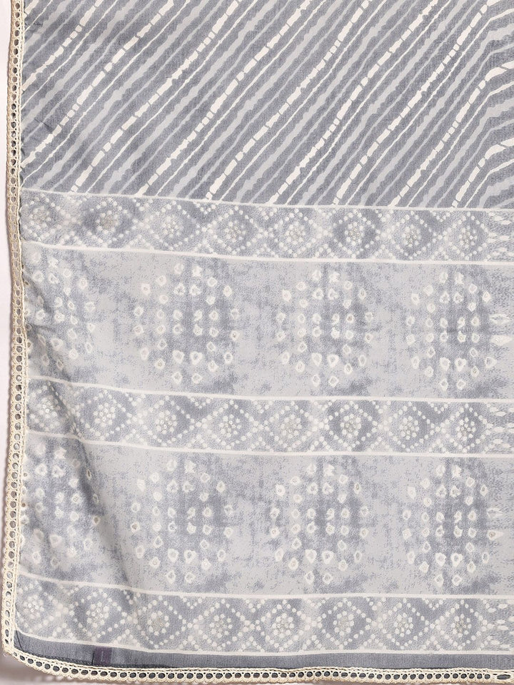 Libas Bandhani Printed Pleated Pure Cotton Kurta with Palazzos & With Dupatta