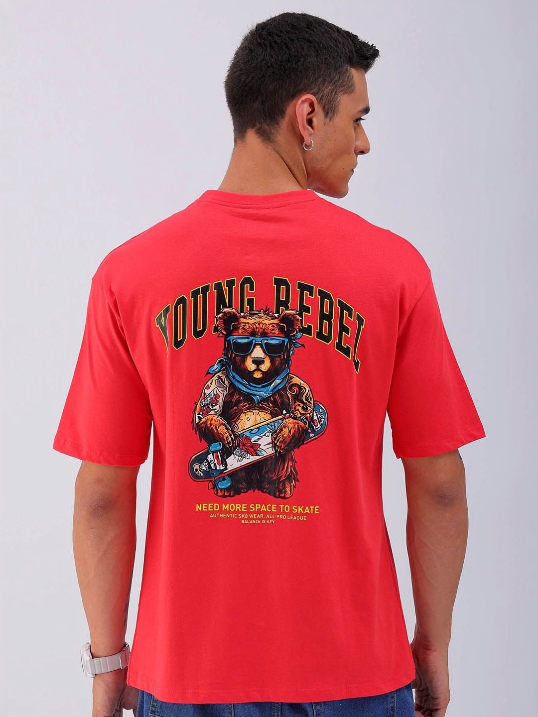 The Indian Garage Co Men Back Printed Boxy Oversized Pure Cotton T-shirt