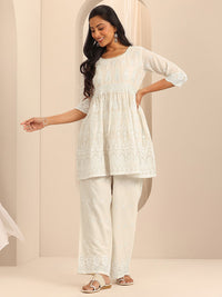 Libas Cotton Embroidered Round neck  Tunic Top and Slip on Palazzo