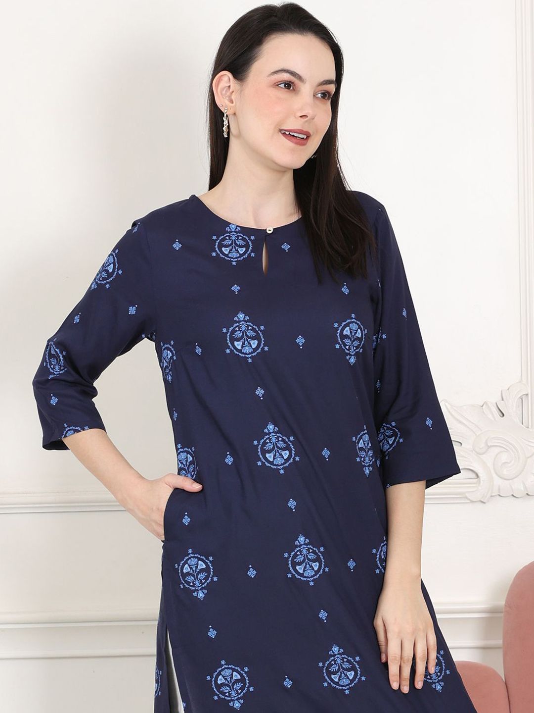 W Women Floral Embroidered Flared Sleeves Sequinned Kurta