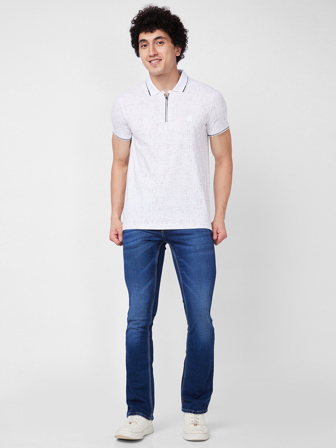 SPYKAR Polo Collar Short Sleeves Abstract Print Cotton Slim Fit T-shirt