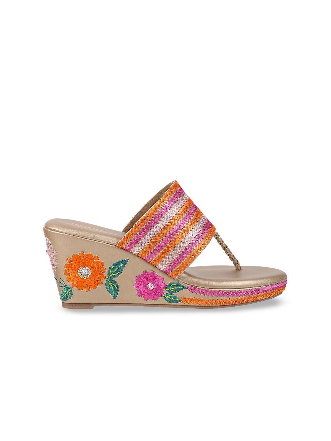 Mochi Embroidered Open Toe Wedge Heels