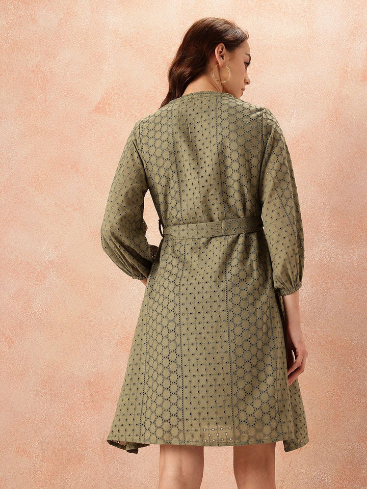 all about you Self Design Schiffli A-Line Dress
