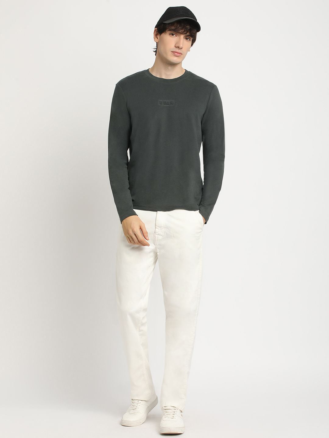 THE BEAR HOUSE Men's Crew Neck Full sleeve Solid T-shirt