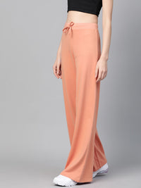 SASSAFRAS Women Peach-Coloured Solid Wide Leg Track Pants