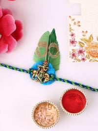 PANASH Silver Plated Krishan Temple Shaped Thread Rakhi With Roli Chawal