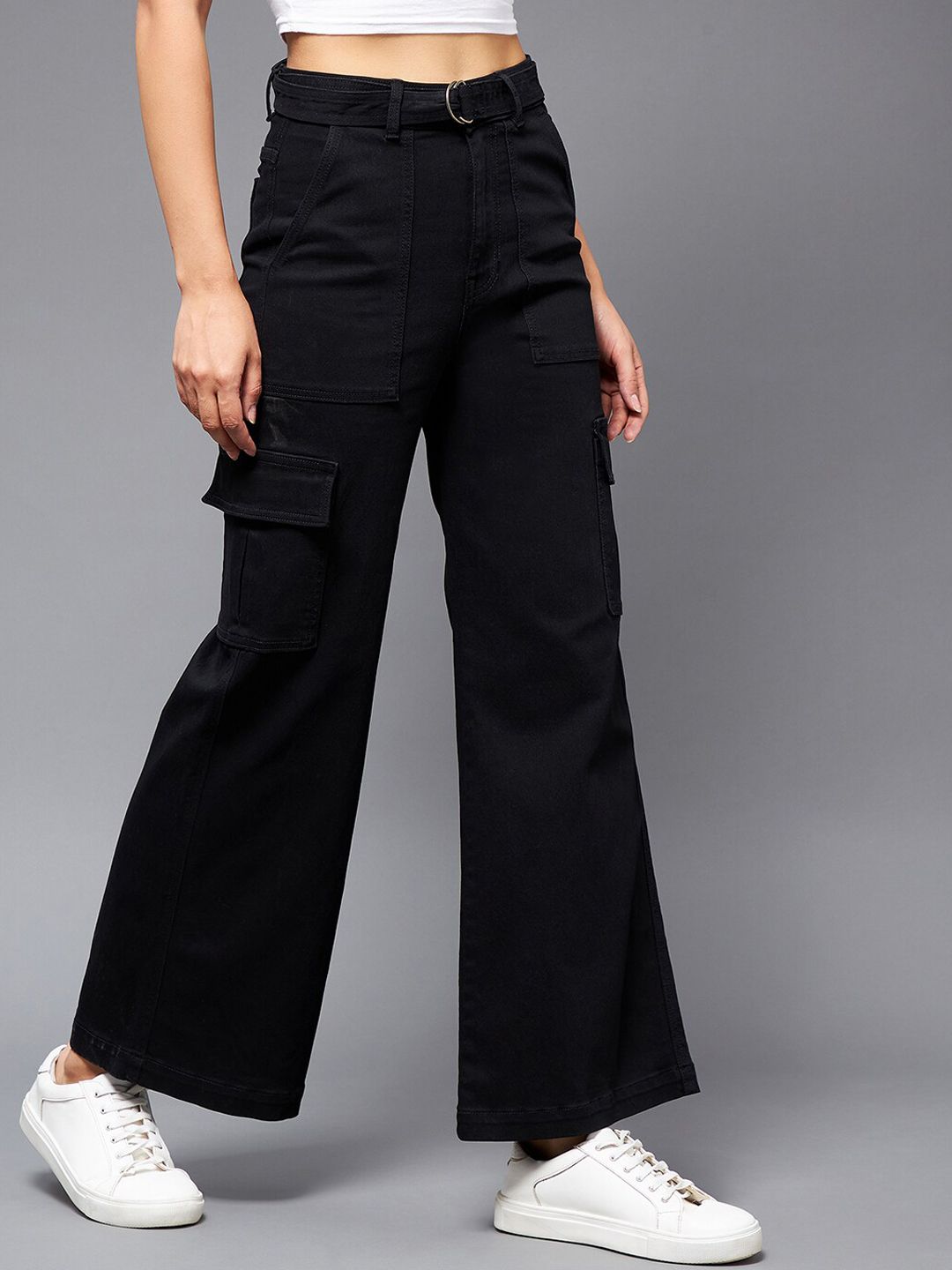 Miss Chase Women Black Lebar Kaki High-Rise Regangan Tinggi