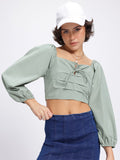 DressBerry Matcha Magic Pleated Smocked Crop Top