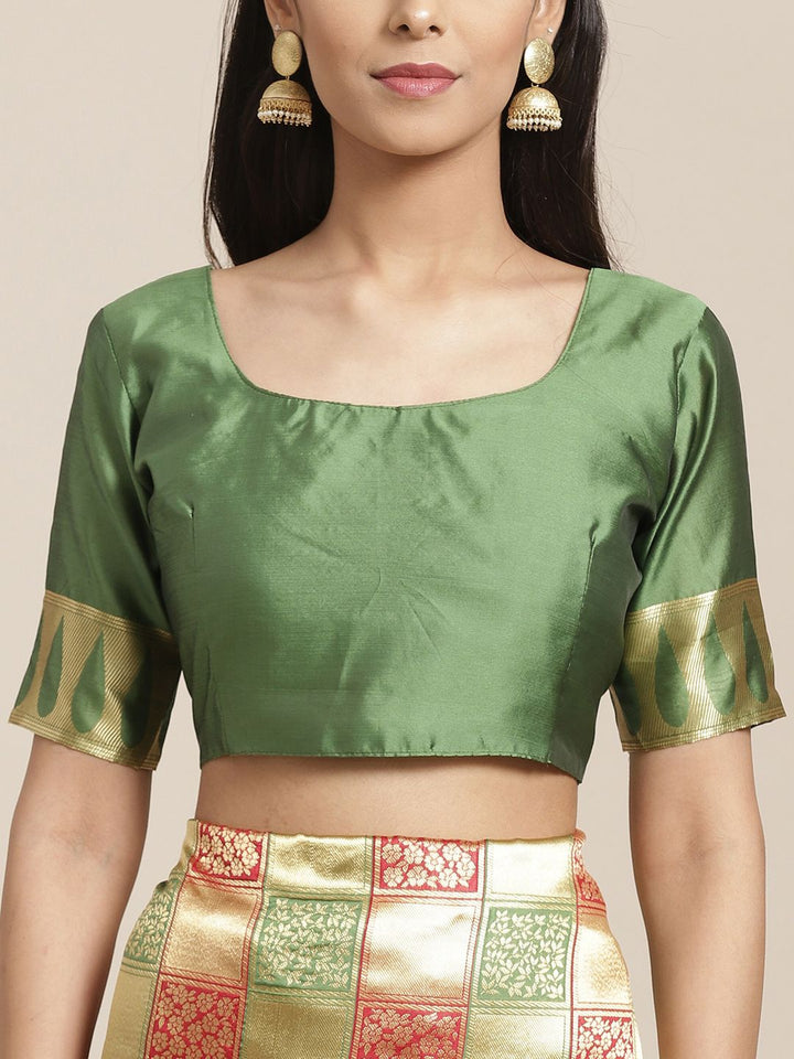 Saree mall Red & Green Woven Design Silk Blend Sarees