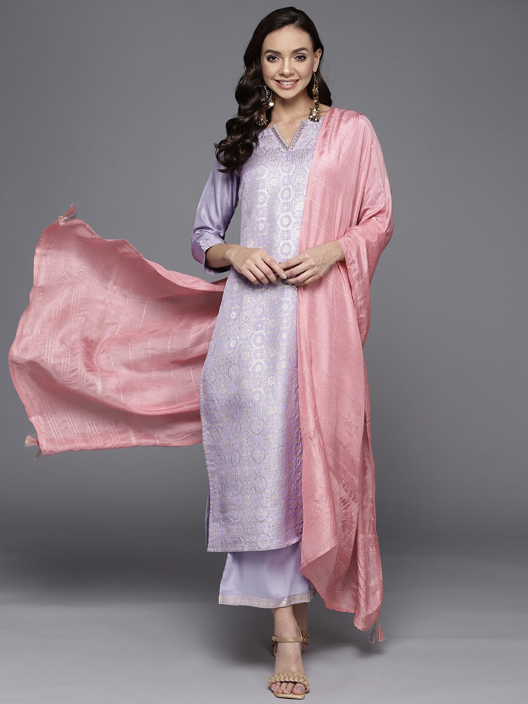 Libas Women Lavender Kurta with Palazzos & With Dupatta