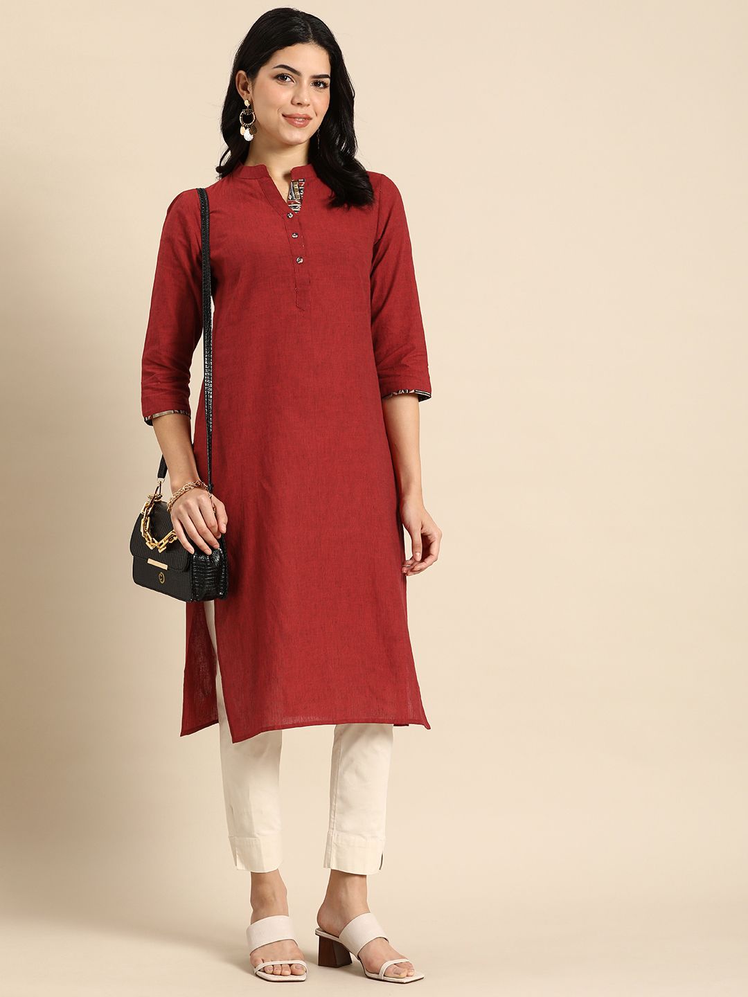 Anouk Women Solid Straight Kurta