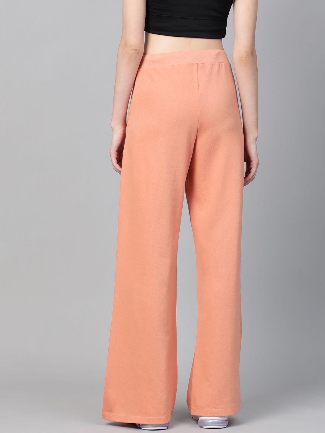 SASSAFRAS Women Peach-Coloured Solid Wide Leg Track Pants