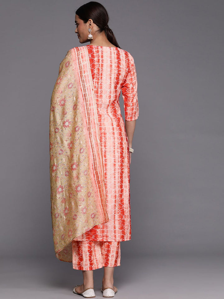 Libas Women Red Yoke Design Sequinned Kurta with Trousers & With Dupatta