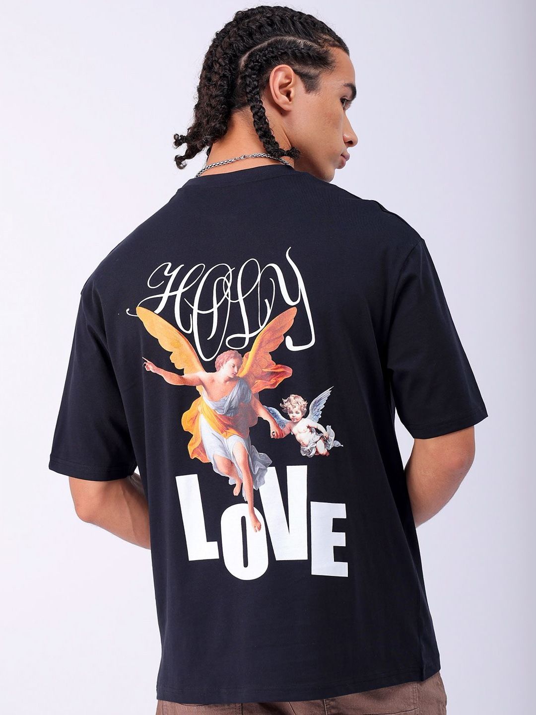 The Indian Garage Co Men Back Printed Boxy Oversized Round Neck Pure Cotton T-shirt