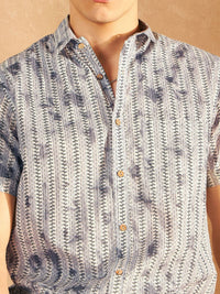 DENNISON Smart Printed Spread Collar Short Sleeves Cotton Lightweight Shirt