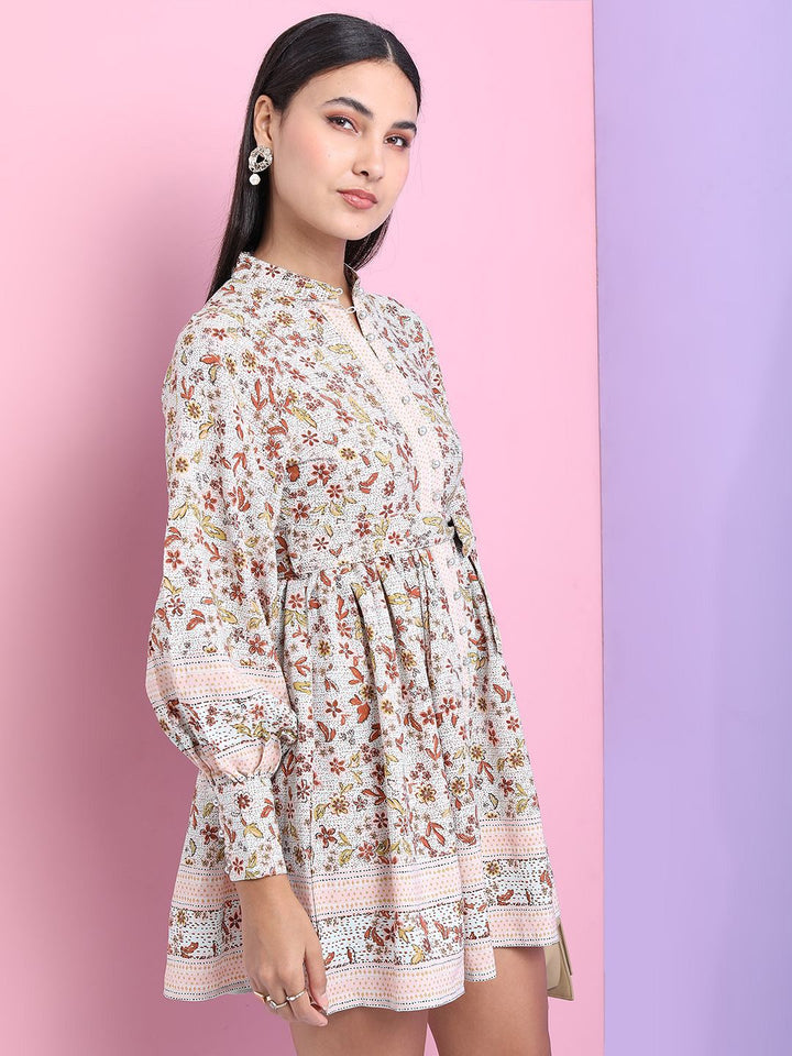 Tokyo Talkies Women Floral Printed Puff Sleeves Fit & Flare Dress