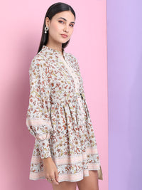 Tokyo Talkies Women Floral Printed Puff Sleeves Fit & Flare Dress