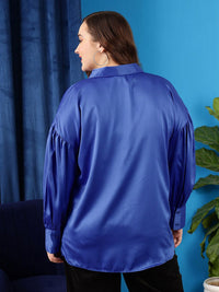 CURVY STREET Plus Size Shirt Collar Cuffed Sleeves Shirt Style Top
