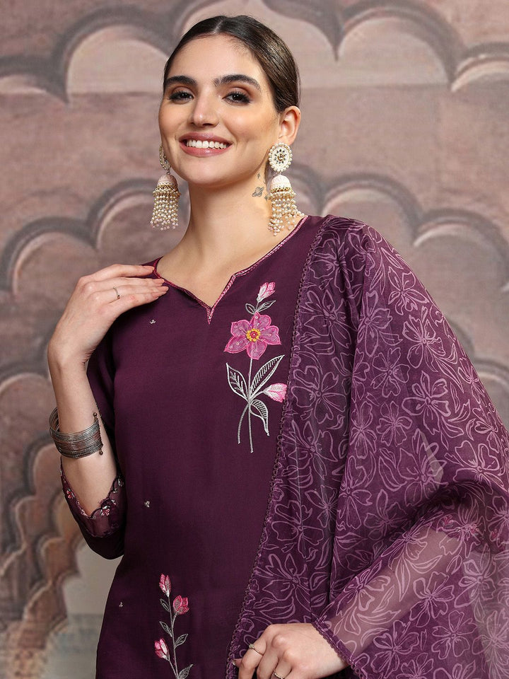 Vishudh Floral Embroidered Regular Kurta with Trouser & Dupatta