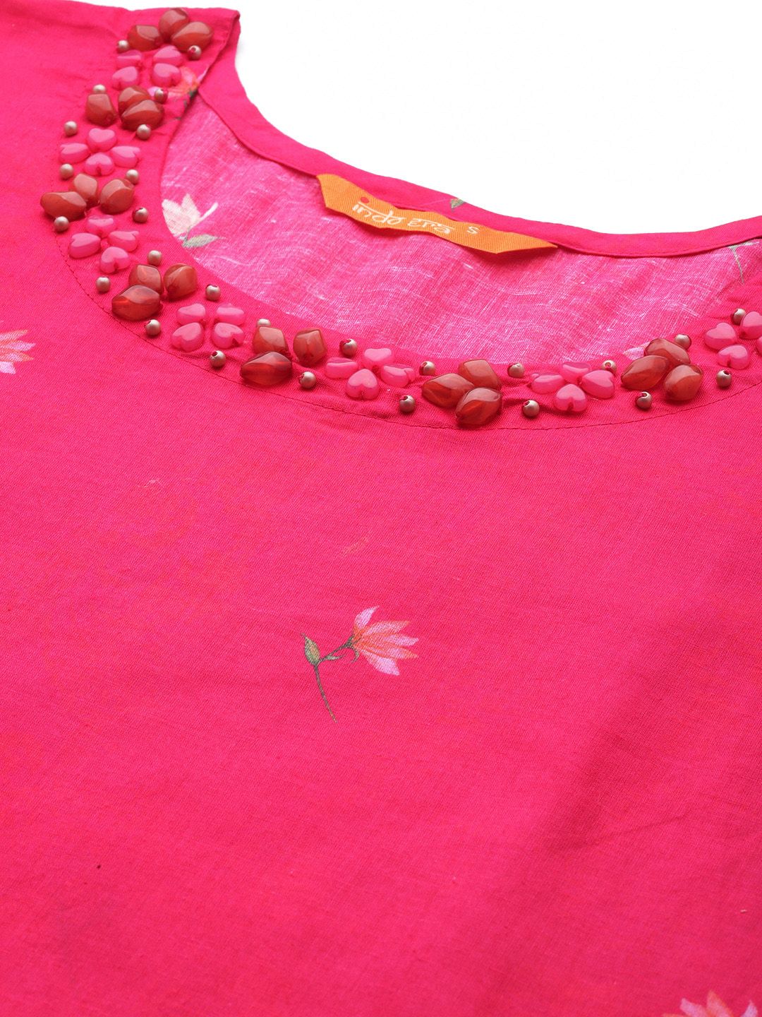 Indo Era Floral Printed Beads & Stones Pure Cotton Kurta With Trousers & Dupatta