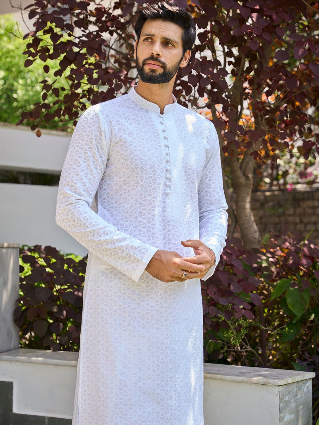 See Designs Ethnic Motif Embroidered Mandarin Collar Pure Cotton Kurta