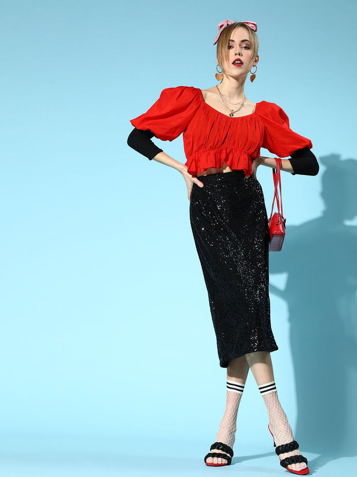 Antheaa Women Beautiful Red Solid Cropped Top