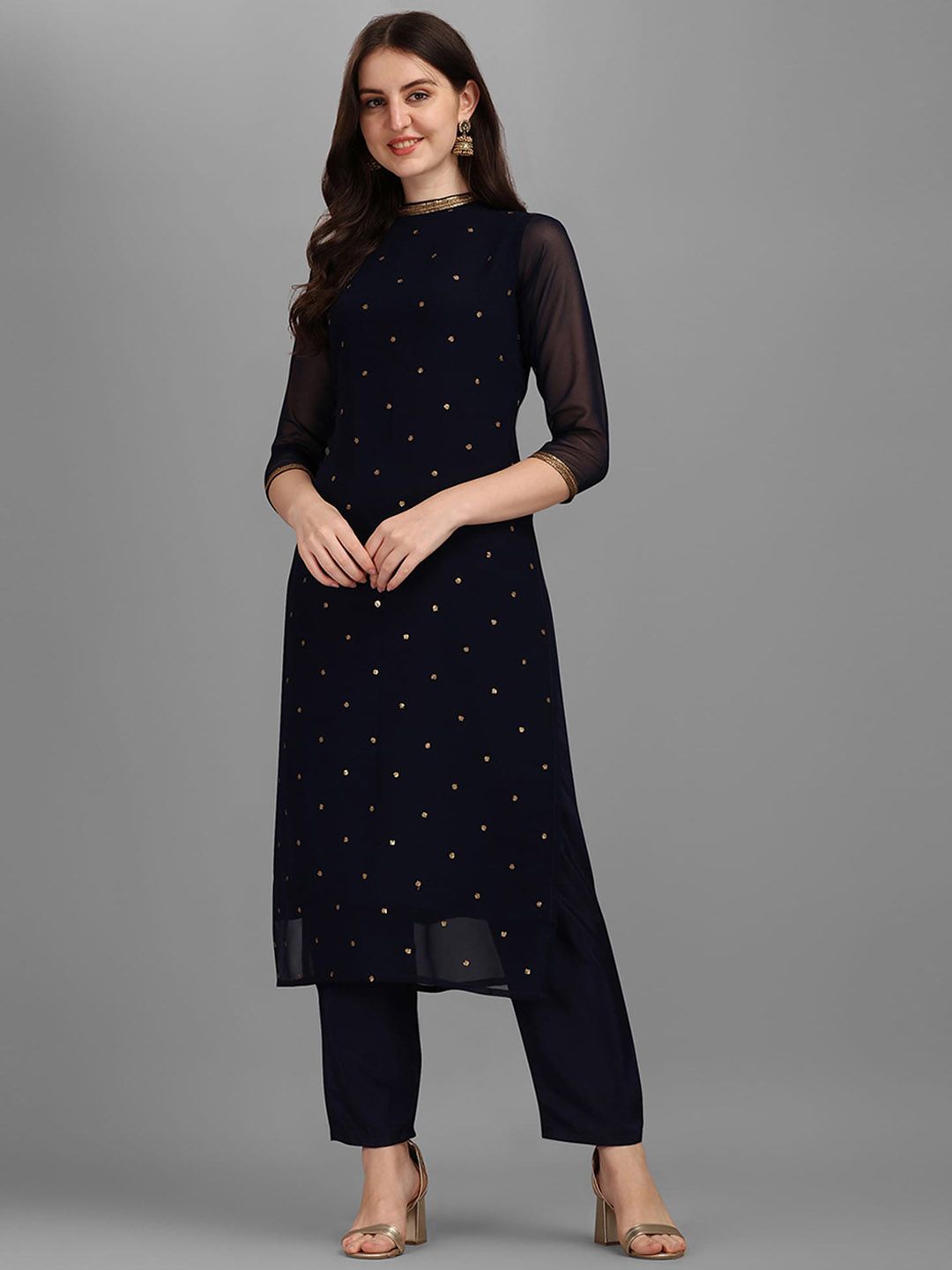 KALINI Sequin Embellished Straight Kurta with Trousers