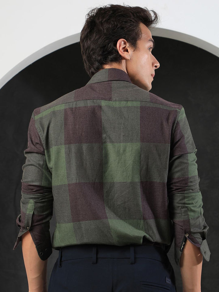 RARE RABBIT Men Beavers Slim Fit Buffalo Checked Cotton Shirt