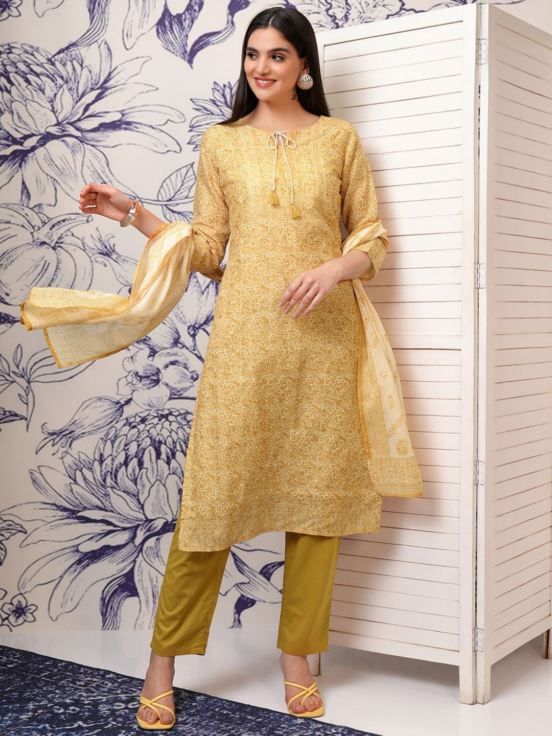 Vishudh Printed Regular Pure Cotton Kurta with Trousers & With Dupatta