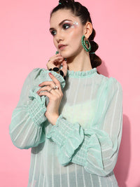 STREET 9 Turquoise Blue Striped Georgette Blouson Top