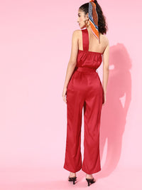 STREET 9 Women Gorgeous Red Solid One-Shoulder Jumpsuit